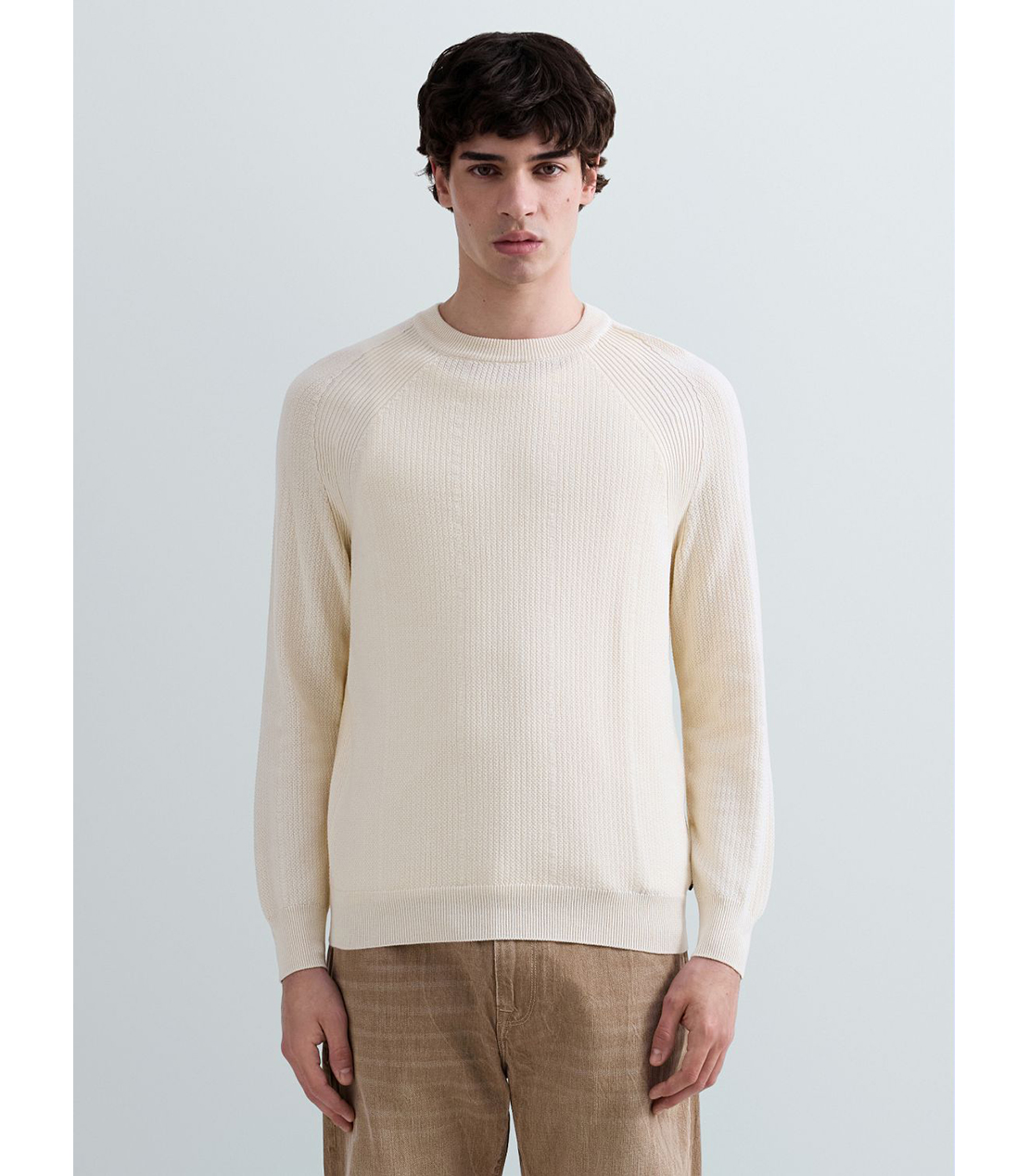 コットンリブニットクルーネックセーター